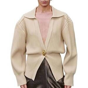 NEW URBAN REVIVO knitted collared cardigan in cream